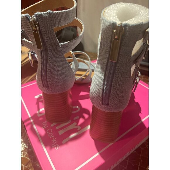 nwt in box corkys hey girl high heel denim sandals buckle up zipper closure - Picture 3 of 5